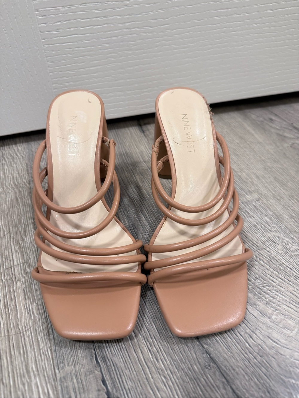 Nine West Nude Multi-Strap Square-Toe Heels